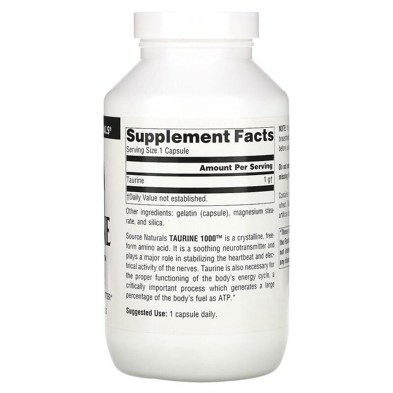 Source Naturals, Taurine 1000, 1,000 mg, 240 Capsules 21078020691