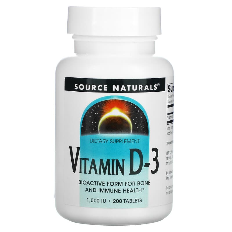 Source Naturals Vitamin D-3 1,000 IU 200 Tablets 21078017929