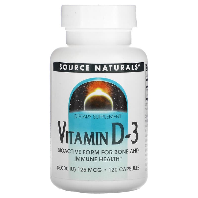 Source Naturals Vitamin D-3 125 mcg (5,000 IU) 120 Capsules 21078023371