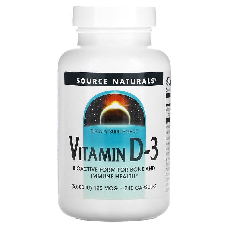 Source Naturals Vitamin D-3 5,000 IU (125 mcg) 240 Capsules 21078023388