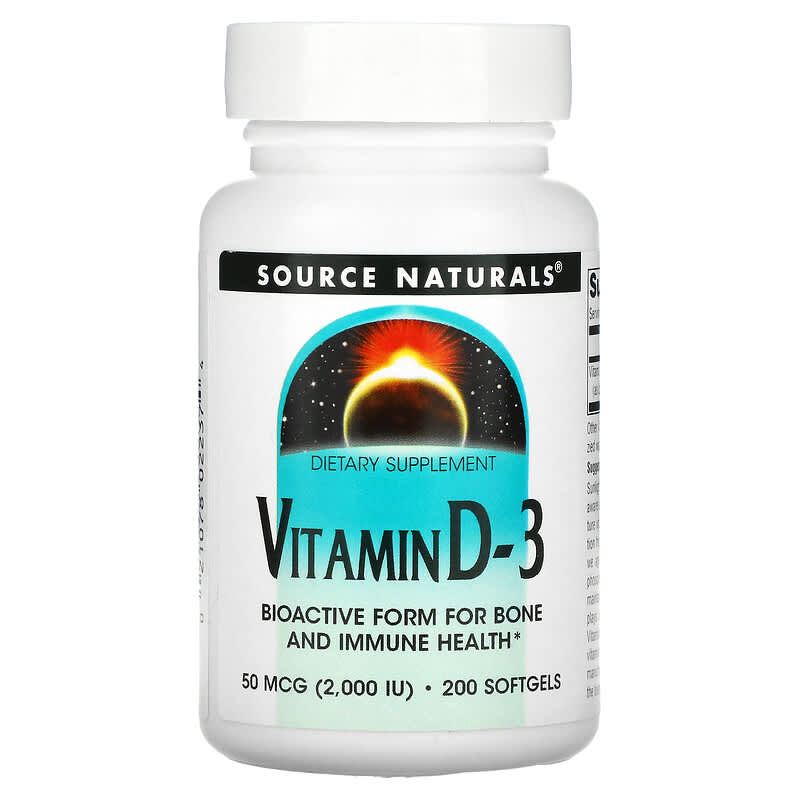 Source Naturals Vitamin D-3 50 mcg (2,000 IU) 200 Softgels 21078022374