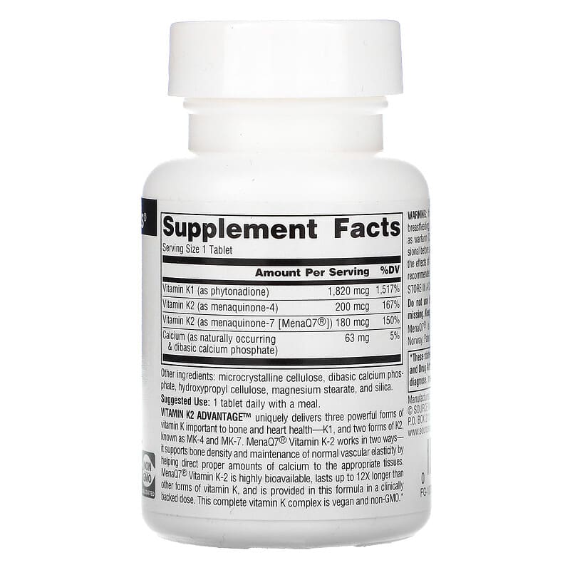 Source Naturals, Vitamin K2 Advantage, 2,200 mcg, 60 Tablets 21078027102