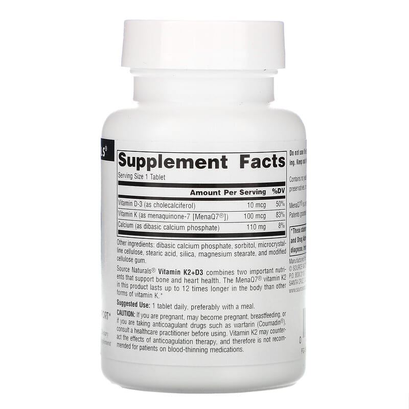 Source Naturals, Vitamin K2 + D3, 60 Tablets 21078019220
