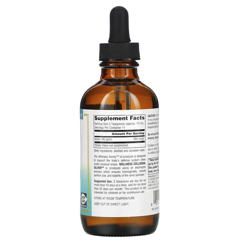 Source Naturals, Wellness Colloidal Silver, 45 PPM, 4 fl oz (118.28 ml) 21078027355