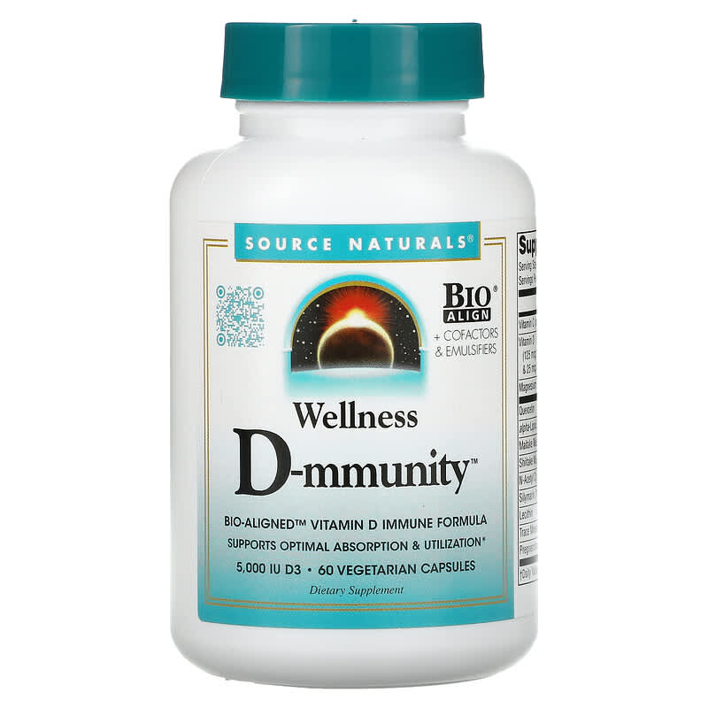 Source Naturals Wellness D-mmunity Bio-Aligned Vitamin D Immune Formula 75 mcg (3,000 IU) 60 Vegetarian Capsules 21078028727