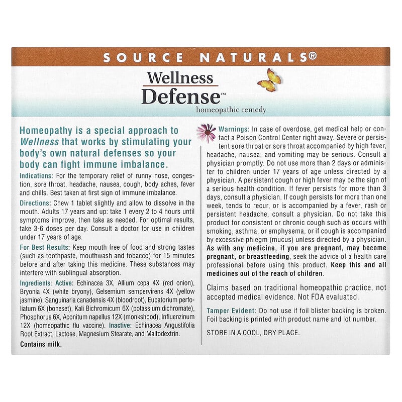 Source Naturals, Wellness Defense, 48 Homeopathic Tablets 21078011644