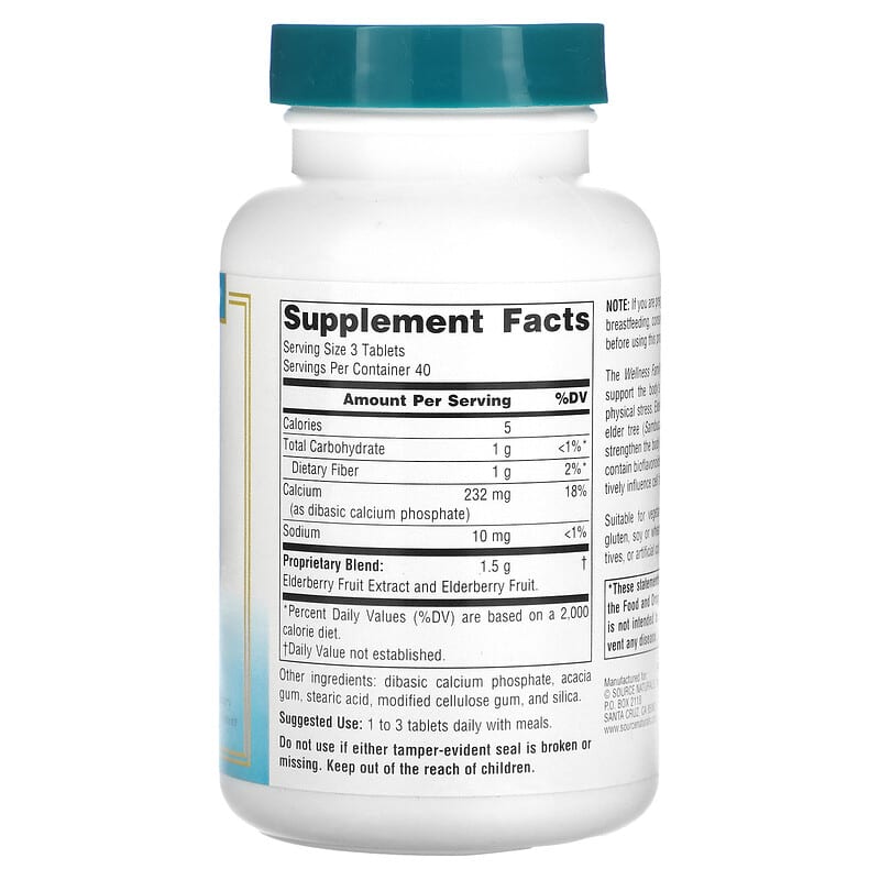 Source Naturals, Wellness, Elderberry Extract, 166 mg, 120 Tablets 21078000488