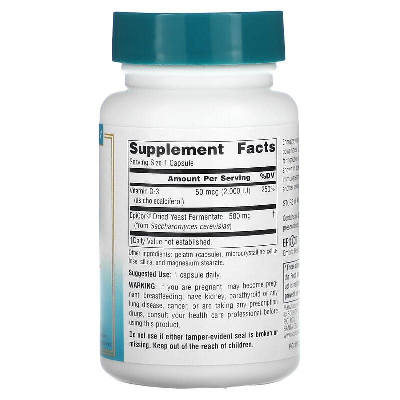 Source Naturals, Wellness, EpiCor with Vitamin D-3, 500 mg, 30 Capsules 21078024323