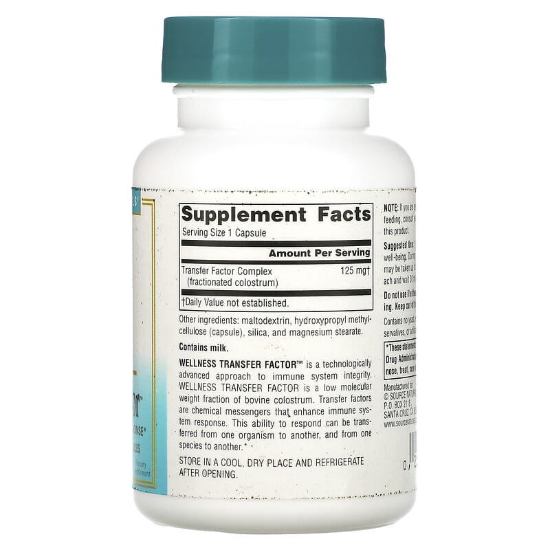 Source Naturals, Wellness Transfer Factor, 125 mg, 60 Vegetarian Capsules 21078026358