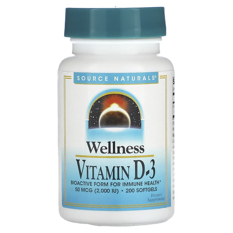 Source Naturals Wellness Vitamin D-3 50 mcg (2,000 IU) 200 Softgels 21078023739