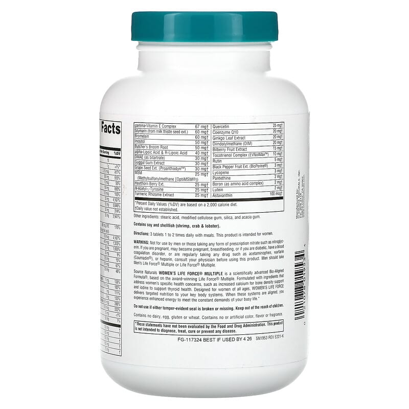 Source Naturals, Women's Life Force Multiple, No Iron, 180 Tablets 21078019534