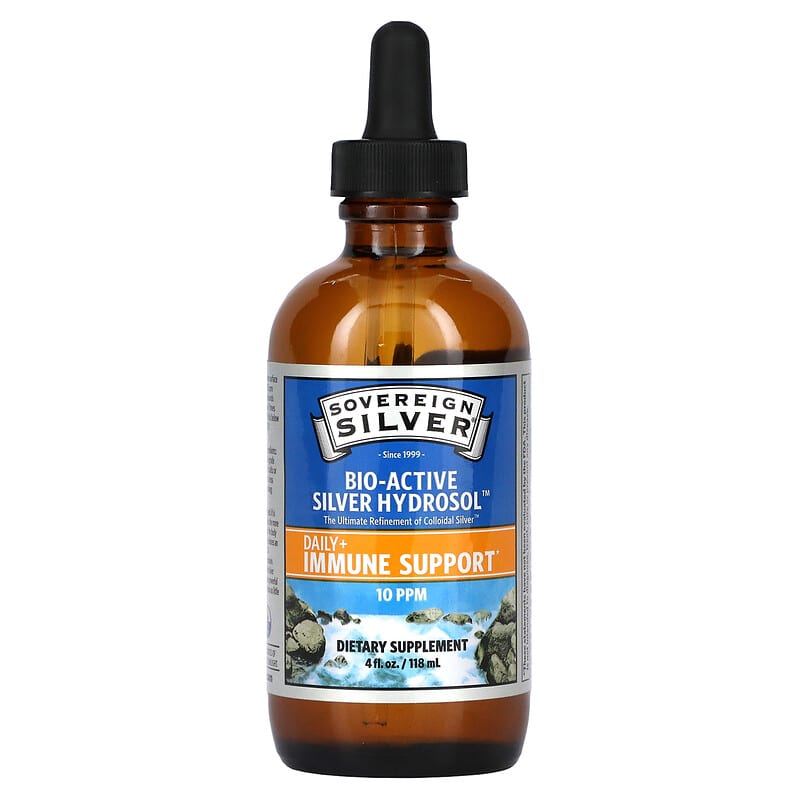 Sovereign Silver, Bio-Active Silver Hydrosol Dropper-Top, Daily + Immune Support, 10 ppm, 4 fl oz (118 ml) 684088232319
