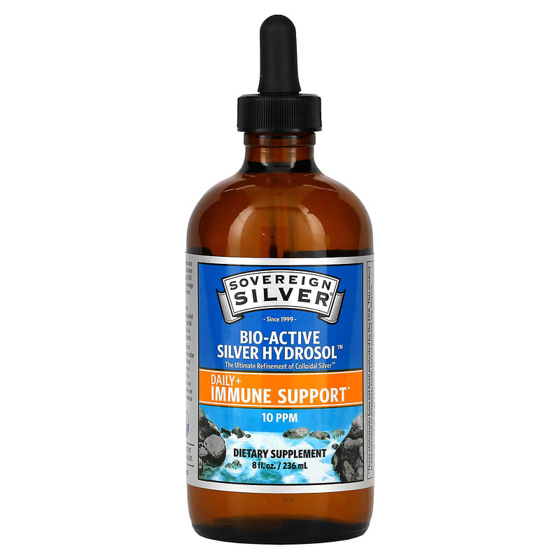 Sovereign Silver, Bio-Active Silver Hydrosol Dropper-Top, Daily + Immune Support, 10 PPM, 8 fl oz (236 ml) 684088232333