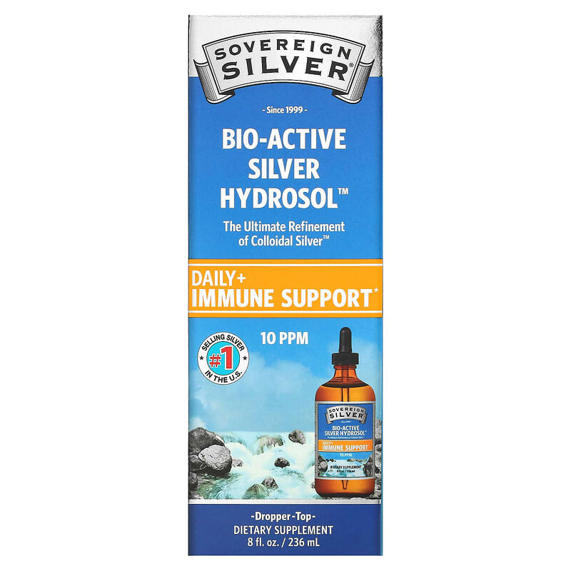 Sovereign Silver Bio-Active Silver Hydrosol Dropper-Top Daily + Immune Support 10 PPM 8 fl oz (236 ml) 684088232333