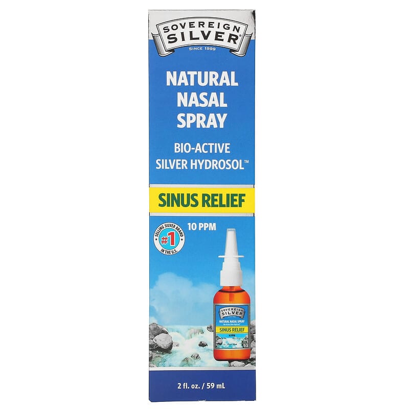 Sovereign Silver Bio-Active Silver Hydrosol Natural Nasal Spray Sinus Relief 10 ppm 2 fl oz (59 ml) 684088232340