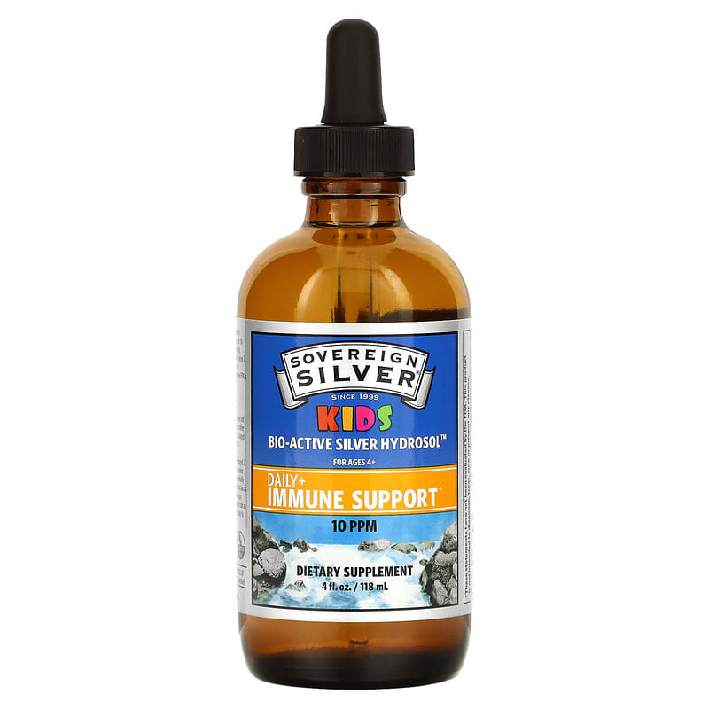 Sovereign Silver, Kids Bio-Active Silver Hydrosol, Daily+ Immune Support, Ages 4+, 10 PPM, 4 fl oz (118 ml) 684088234313
