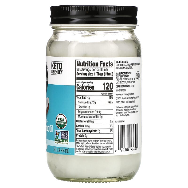 Spectrum Culinary, Organic Virgin Coconut Oil, Unrefined, 14 fl oz (414 ml) 22506934511