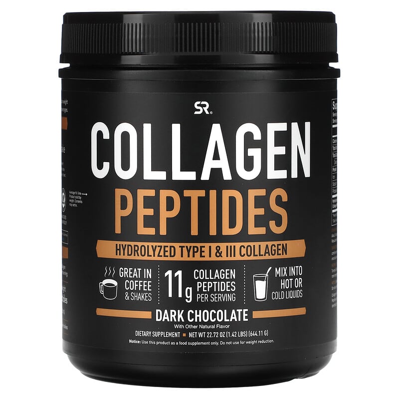 Sports Research Collagen Peptides Hydrolyzed Type I & III Collagen Dark Chocolate 1.42 lbs (644.11 g) 23249010975