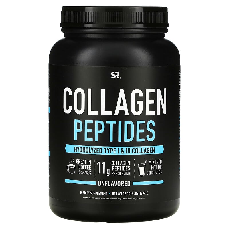 Sports Research Collagen Peptides Hydrolyzed Type I & III Collagen Unflavored 32 oz (907 g) 23249011781