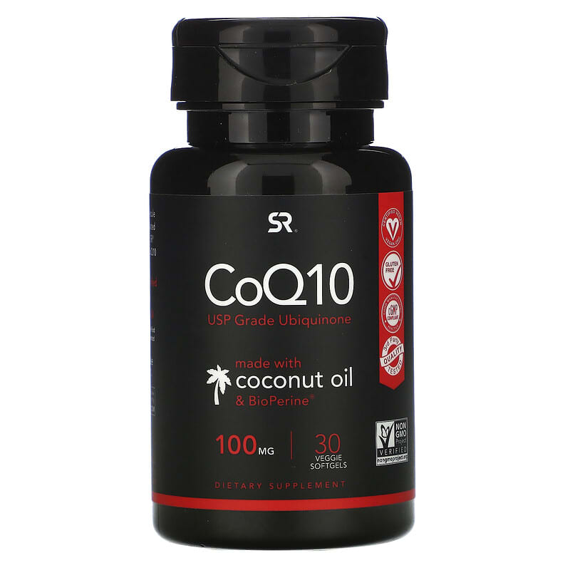 Sports Research CoQ10 USP with Bioperine 100 mg 30 Veggie Softgels 23249011415