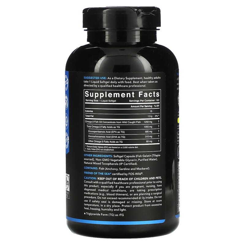 Sports Research, Omega-3 Fish Oil, Triple Strength, 1,250 mg, 180 Softgels 23249091530