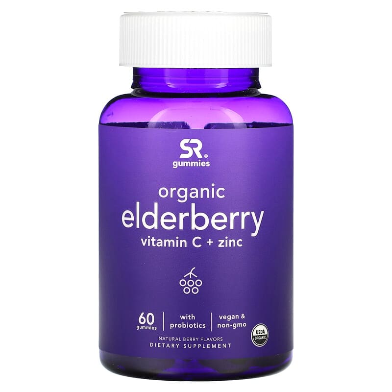 Sports Research Organic Elderberry Vitamin C + Zinc Natural Berry 60 Gummies 23249013495