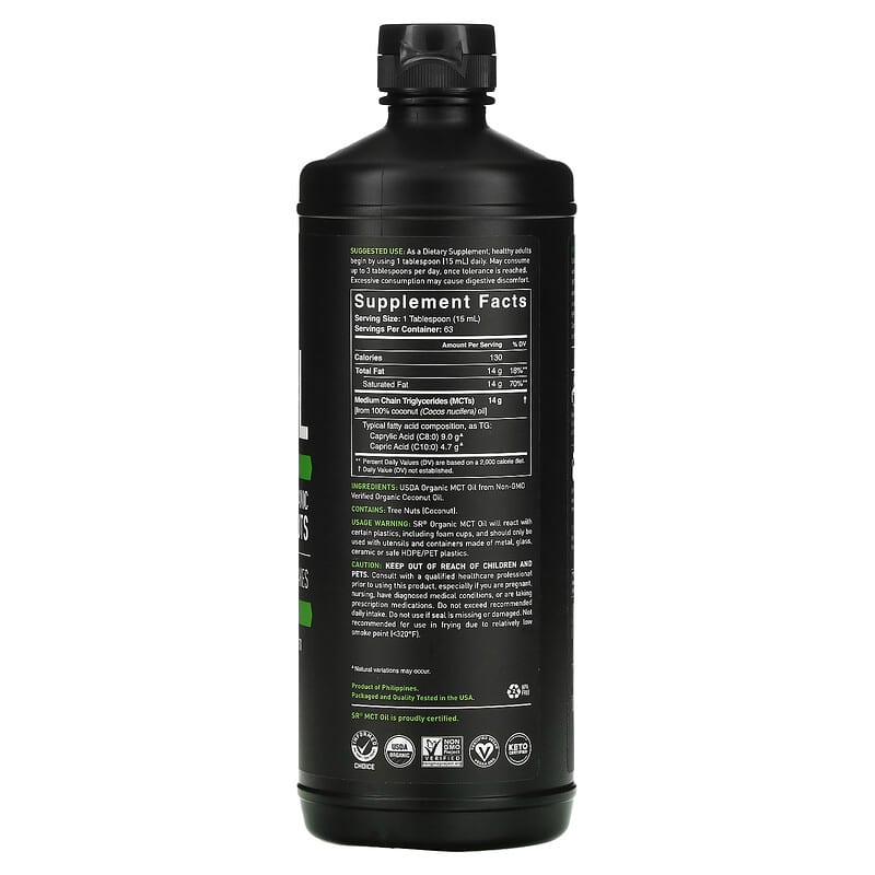 Sports Research, Organic MCT Oil, Unflavored, 32 fl oz (946 ml) 23249011620