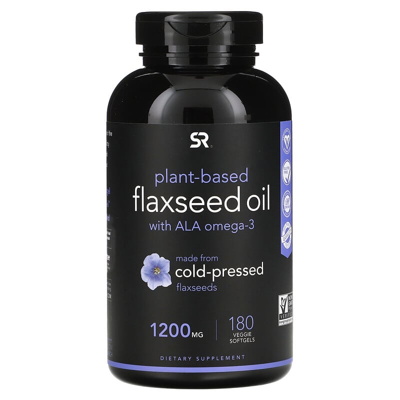 Sports Research Plant Based Flaxseed Oil with ALA Omega-3 1,200 mg 180 Veggie Softgels 23249011255