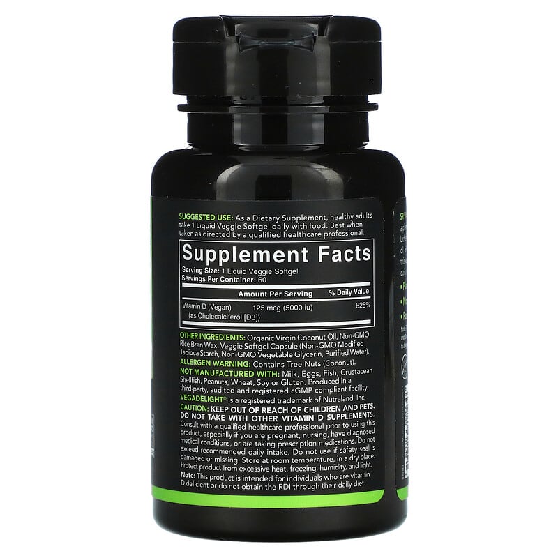 Sports Research, Vegan Vitamin D3, 125 mcg (5,000 IU), 60 Veggie Softgels 23249011491