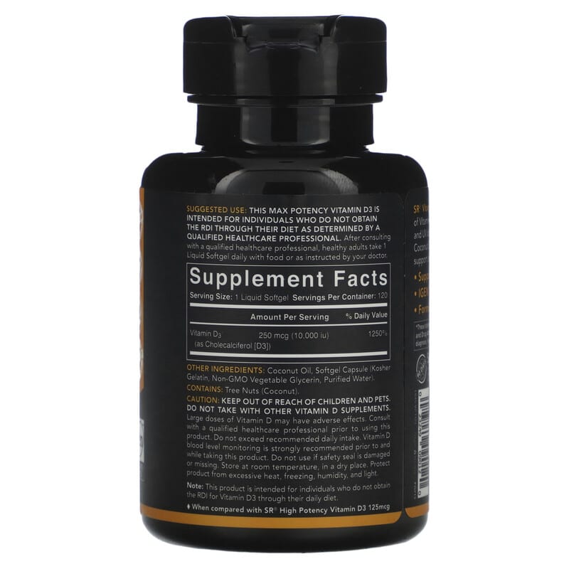 Sports Research, Vitamin D3, 250 mcg (10,000 IU), 120 Softgels 23249090120