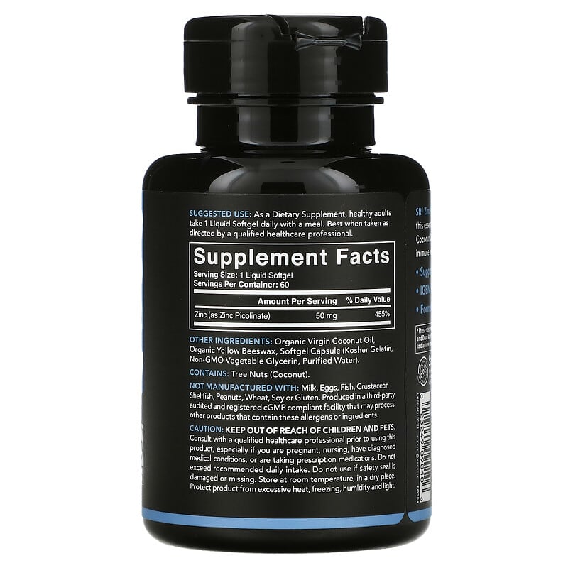 Sports Research, Zinc Picolinate, 50 mg, 60 Softgels 23249090106