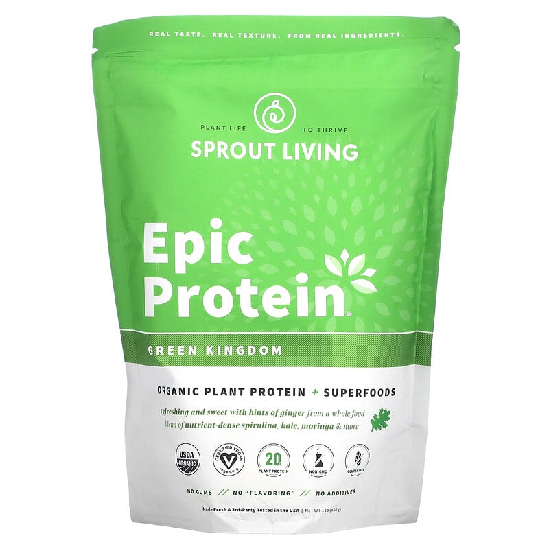 Sprout Living Epic Protein Organic Plant Protein + Superfoods Green Kingdom 1 lb (456 g) 852457007121