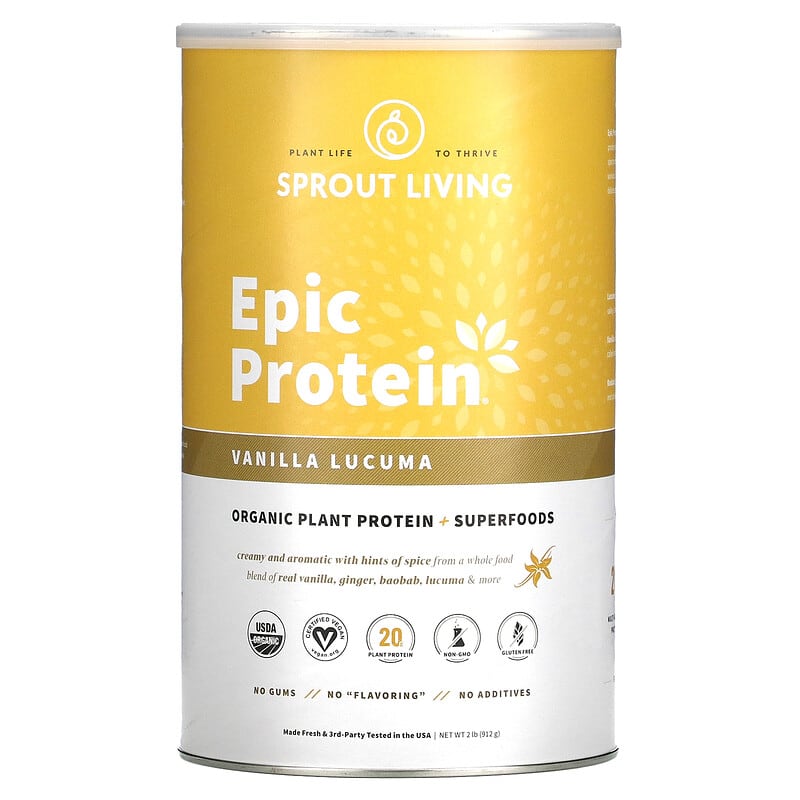Sprout Living Epic Protein Organic Plant Protein + Superfoods Vanilla Lucuma 2 lb (912 g) 852457007657