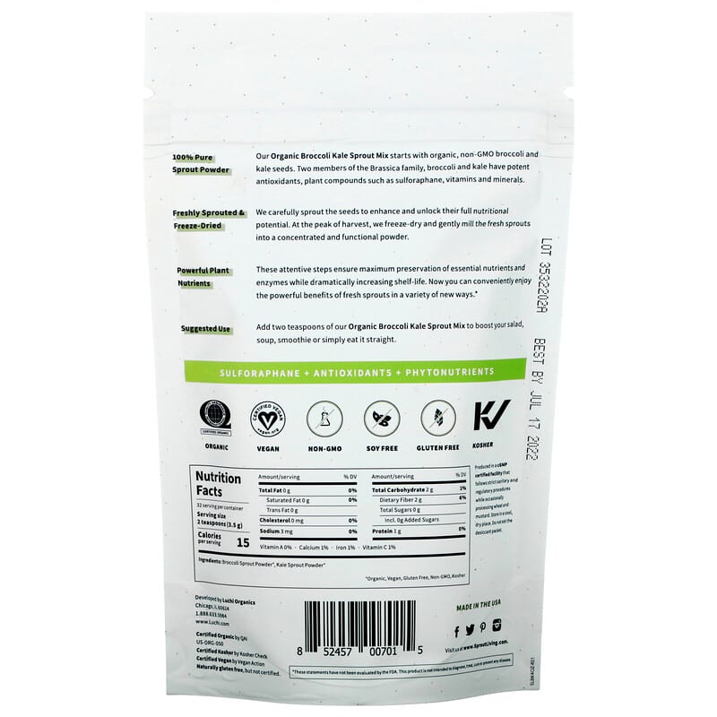 Sprout Living, Organic Broccoli Kale Sprout Mix , 4 oz (113 g) 852457007015