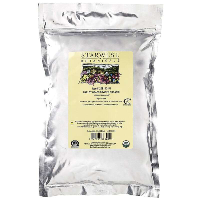 Starwest Botanicals, Organic Barley Grass Powder, 1 lb (453.6 g) 767963073051