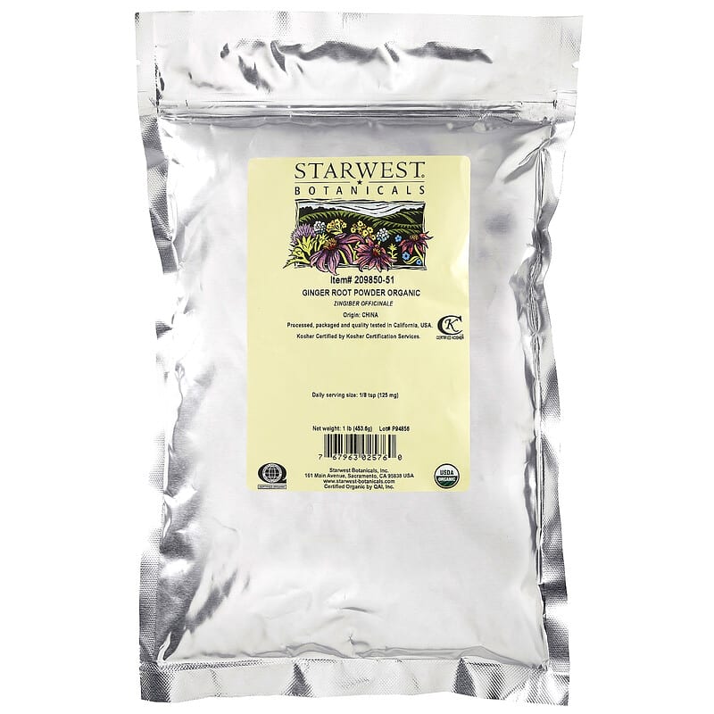 Starwest Botanicals, Organic Ginger Root Powder, 1 lb (453.6 g) 767963025760