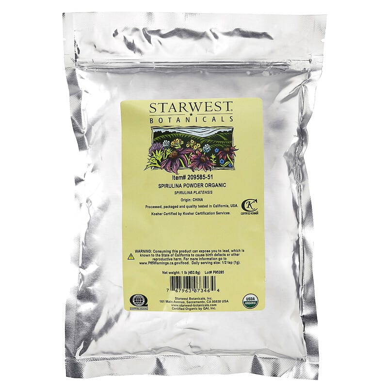 Starwest Botanicals, Organic Spirulina Powder, 1 lb (453.6 g) 767963073464