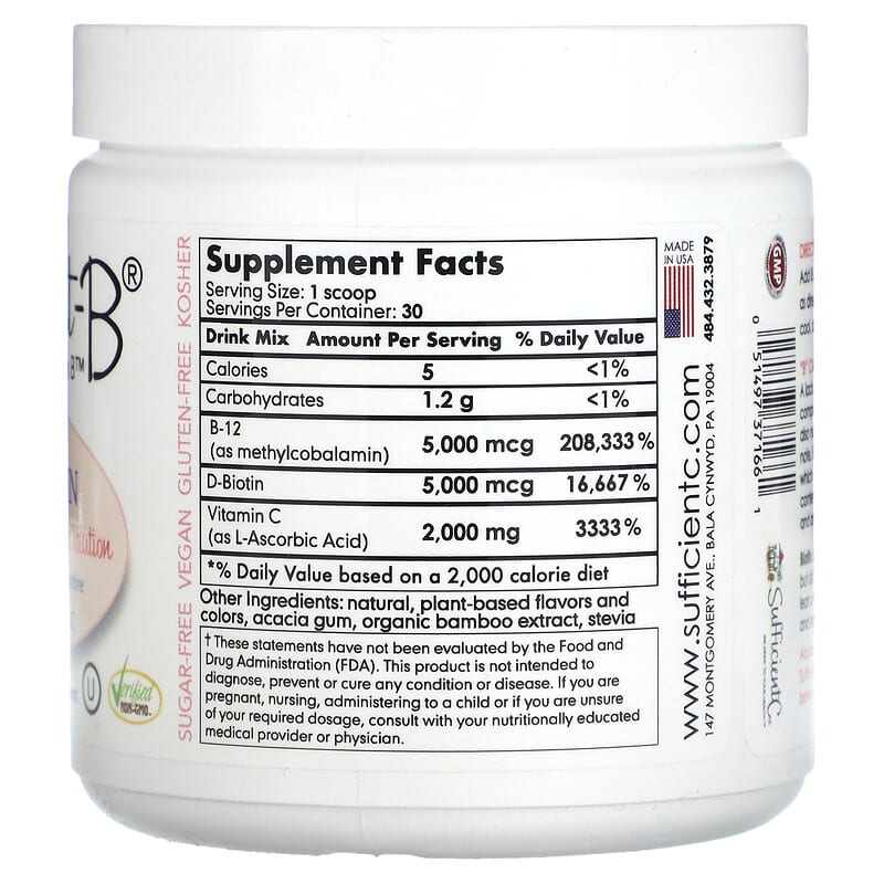 Sufficient C, Abundant-B High Dosed B-12 & Biotin Drink Mix, Pink Lemonade, 108 g 51497371661