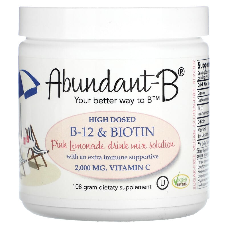 Sufficient C Abundant-B High Dosed B-12 & Biotin Drink Mix Pink Lemonade 108 g 51497371661