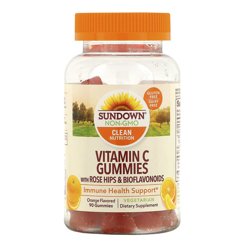 Sundown Naturals Vitamin C Gummies with Rose Hips & Bioflavonoids Orange Flavored 90 Gummies 30768533007