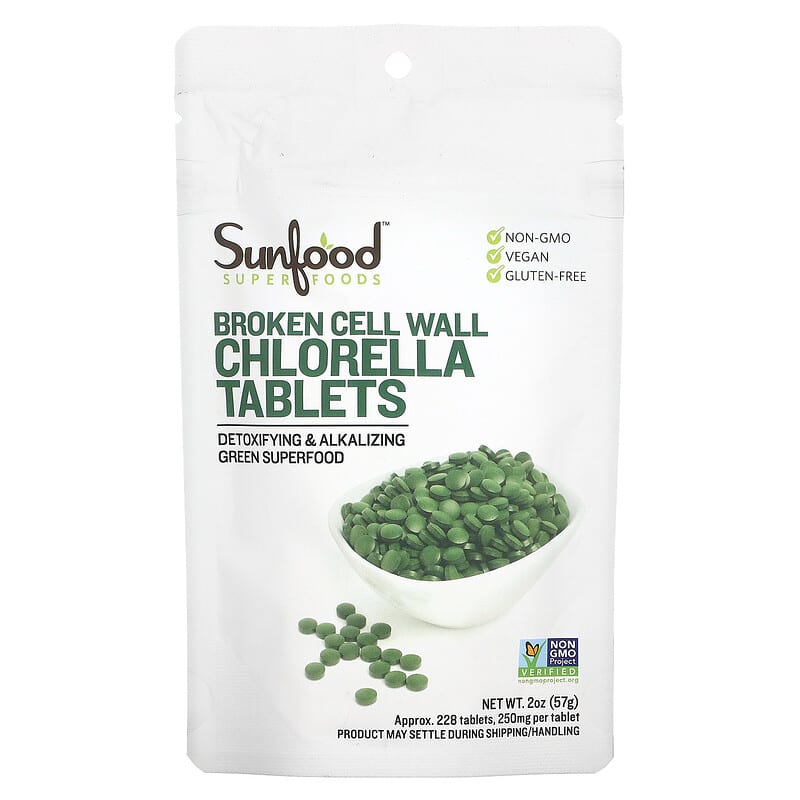 Sunfood Broken Cell Wall Chlorella Tablets 250 mg 228 Tablets 2 oz (57 g) 803813010620