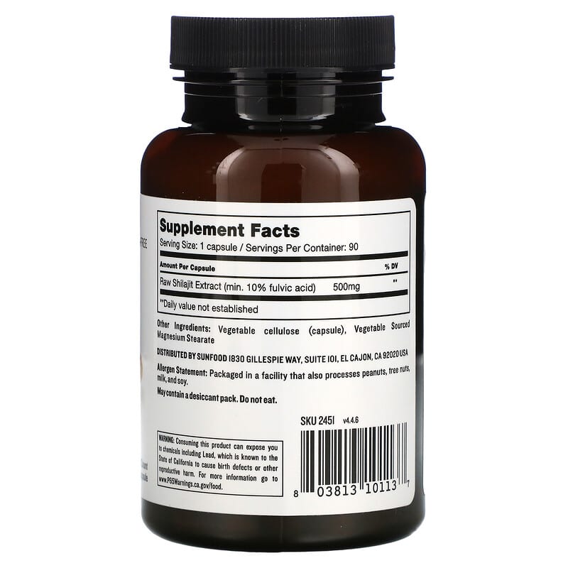 Sunfood, Raw Shilajit, 500 mg, 90 Capsules 803813101137