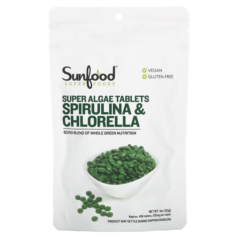 Sunfood Super Algae Tablets Spirulina & Chlorella 250 mg 456 Tablets 803813100765