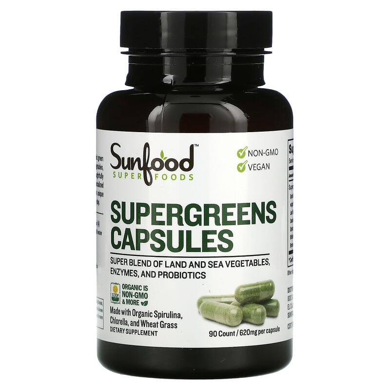 Sunfood Supergreens Capsules 620 mg 90 Capsules 803813102288