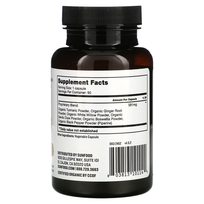 Sunfood, Turmeric & Super Herbs, 581 mg, 90 Capsules 803813101144