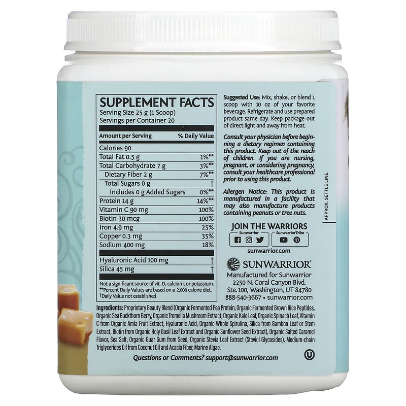Sunwarrior, Collagen Building Protein Peptide, Salted Caramel, 1.1 lb (500 g) 814784027791