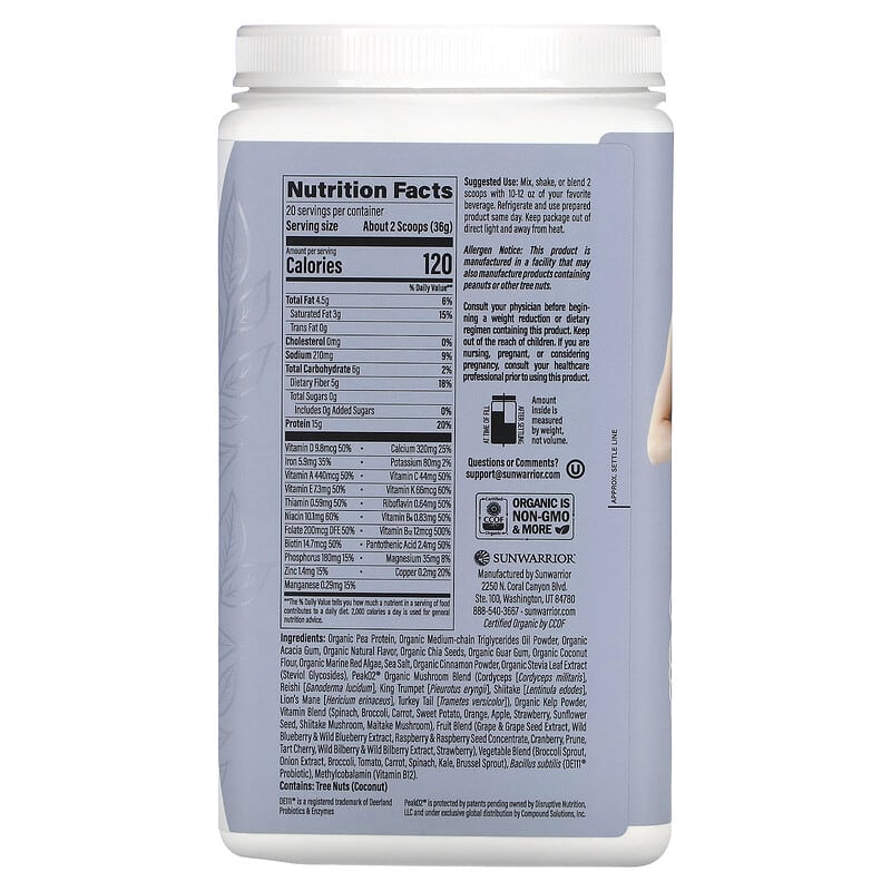 Sunwarrior, Lean Superfood Shake, Snickerdoodle, 1.59 lb (720 g) 814784027647