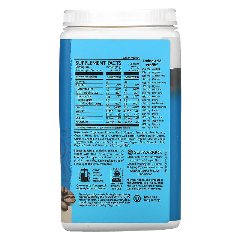 Sunwarrior, Warrior Blend Protein, Mocha, 1.65 lb (750 g) 814784024271