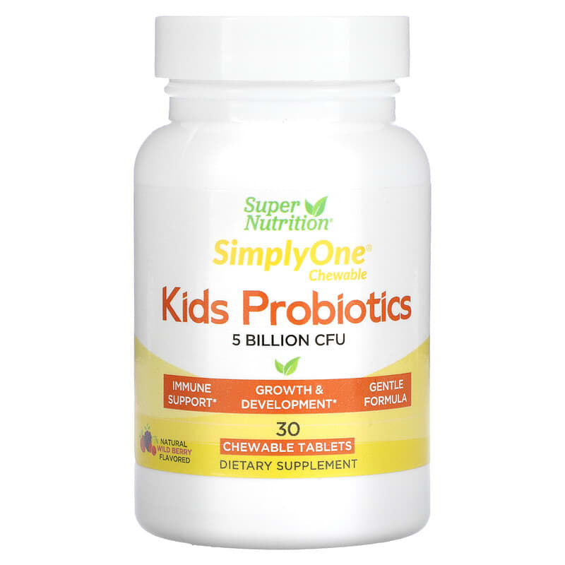 Super Nutrition Kid’s Probiotics Wild Berry Flavor 5 Billion CFU 30 Chewable Tablets 898220021802