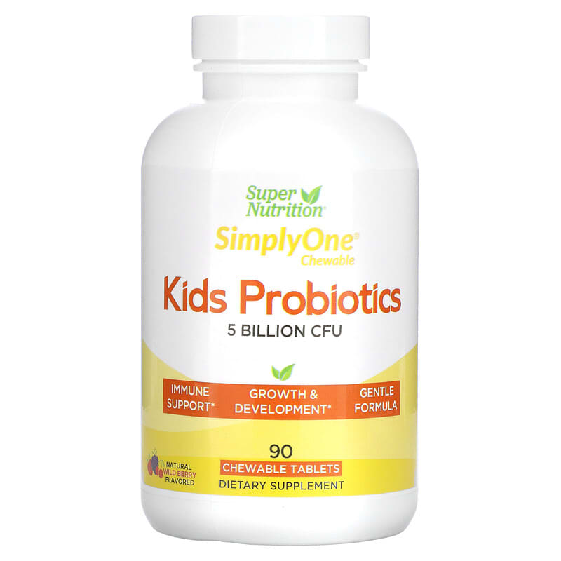 Super Nutrition Kid’s Probiotics Wild Berry Flavor 5 Billion CFU 90 Chewable Tablets 898220021819